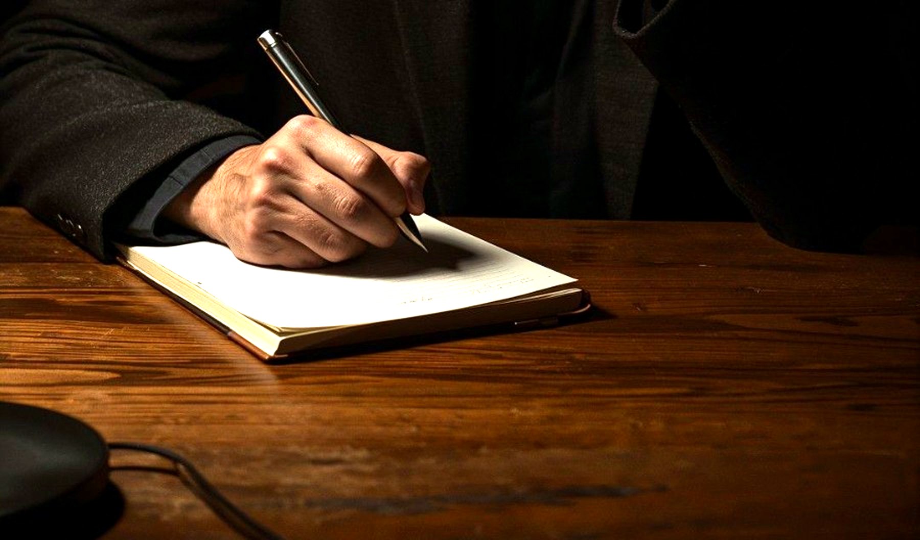 Un ejecutivo escribiendo a mano en su libreta